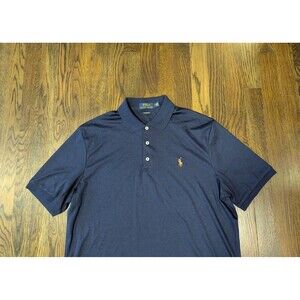Polo Ralph Lauren Polo Shirt Mens M Navy Blue Golf Flesh Pony 100% Cotton EUC